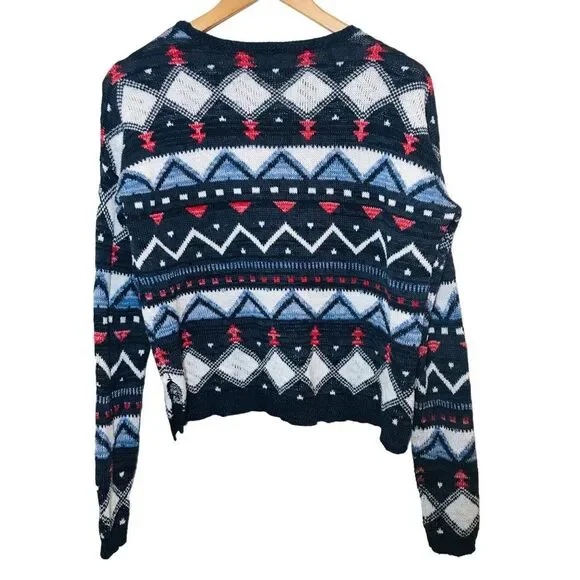HOLLISTER Geometric Cropped Knit Pullover Sweater Size Medium Large ML - Picture 6 of 9
